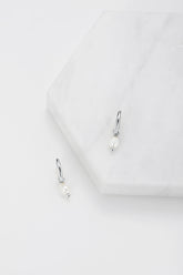 Silver Pearl Drop Huggie Hoop Earrings